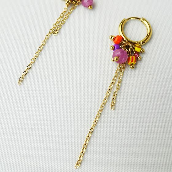 goldmarie Ohrringe KETTE & PERLE - Stahl vergoldet - 5cm