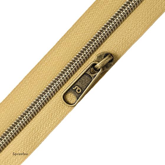 Endlos Reißverschluss ockergelb altmessing metallisiert für Taschen nähen Made in Germany