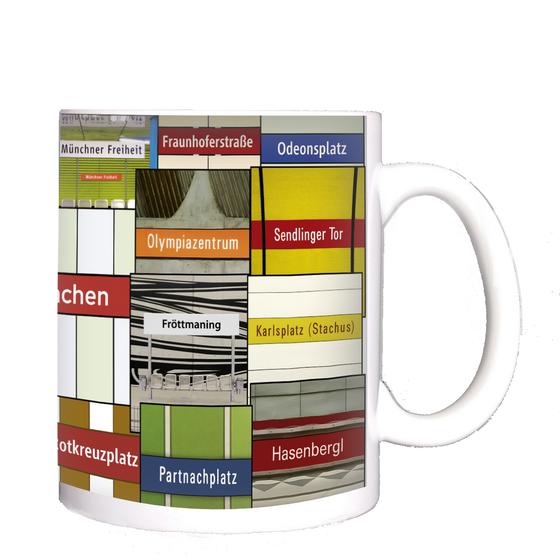 U-Bahn-Tasse, Ubahn München, U-Bahnhof Milbertshofen, Schwanthalerhöhe, Münchner Freiheit, Theresienwiese, Souvenirtasse München, Lieblingstasse, tom baecker, a-point-of-view, Haltestelle, Münchner U-Bahn