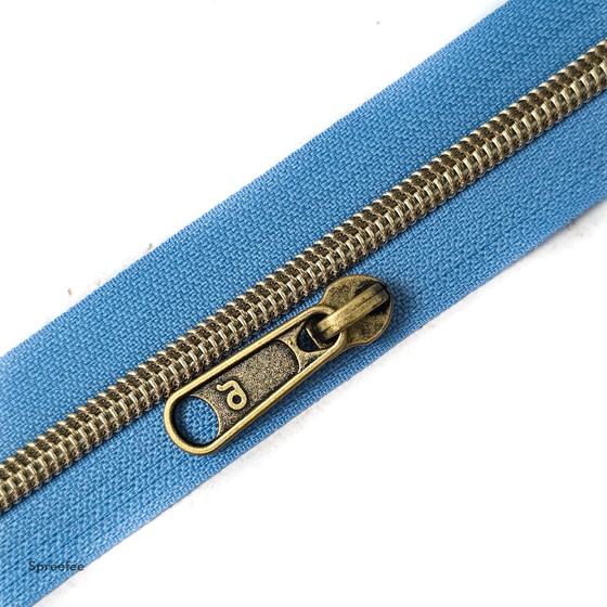 Endlos Reißverschluss stahlblau altmessing metallisiert für Taschen nähen Made in Germany