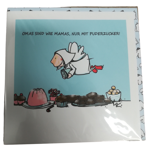 Doppelkarte mit Umschlag *Omas sind wie Mamas, nur mit Puderzucker*
