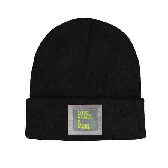 goldmarie Beanie Mütze LOVE PEACE MOIN - Reflektor Label - schwarz