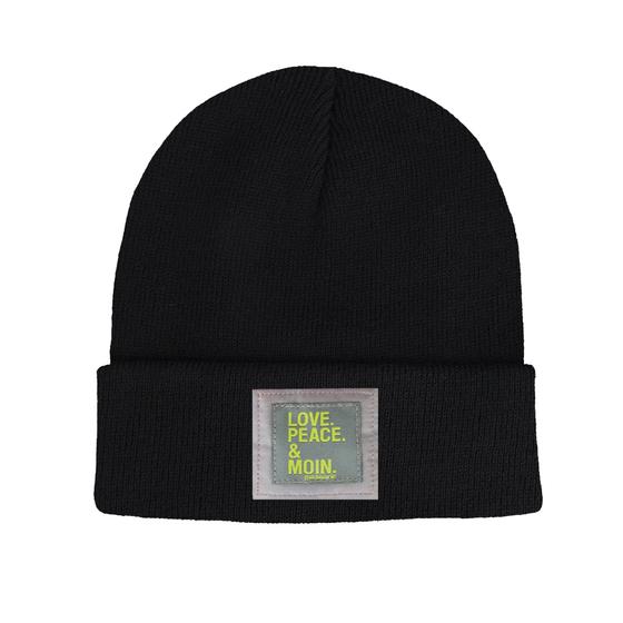 goldmarie Beanie Mütze LOVE PEACE MOIN - Reflektor Label - schwarz