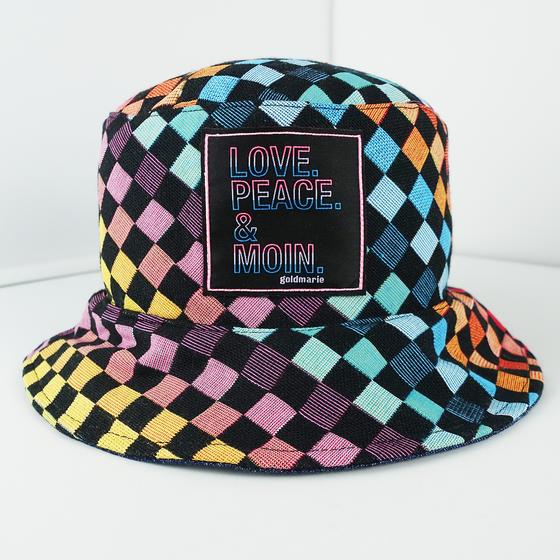 goldmarie Bucket Hat Hut MOINGIORNO - JEANS Recycelt - denim dunkelblau - reversible LOVE PEACE MOIN