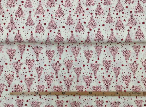 Baumwolle Weihnachtsbaum rot auf creme