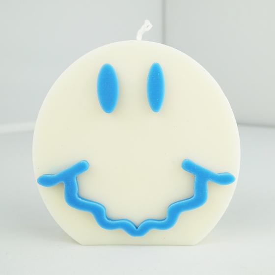 goldmarie Kerze SMILE - handgefertigt - creme-blau - 9cm - vegan