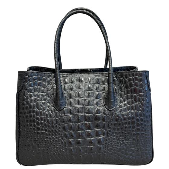 Maxima Handtasche mittel, schwarz Kroko-Optik