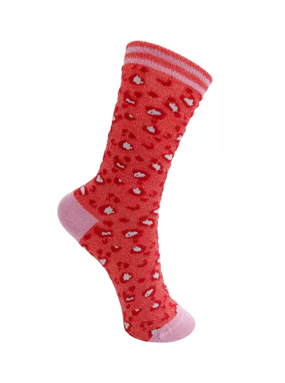 BLACK COLOUR Socken 4170RU Leo-Glitzer rot-rosa
