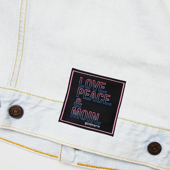 goldmarie Jeansweste LOVE PEACE MOIN - NR 35 - Recycelt aus einer Jeansjacke - denim weiß