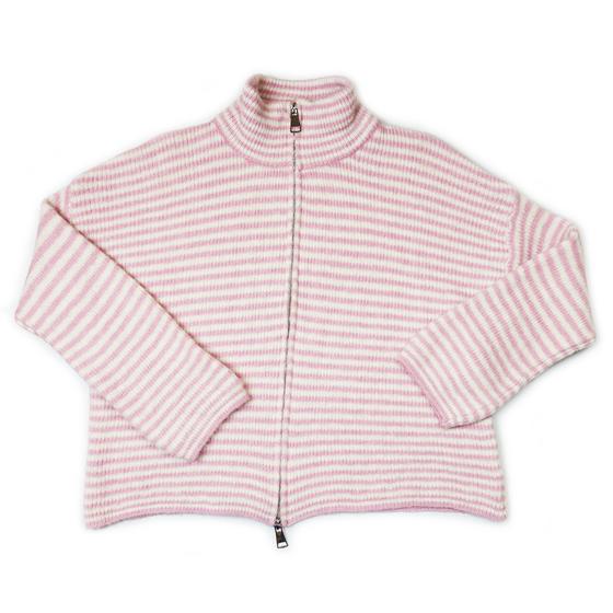 goldmarie Zip Strickjacke LOVE PEACE MOIN - gestreift - rosa-weiß 