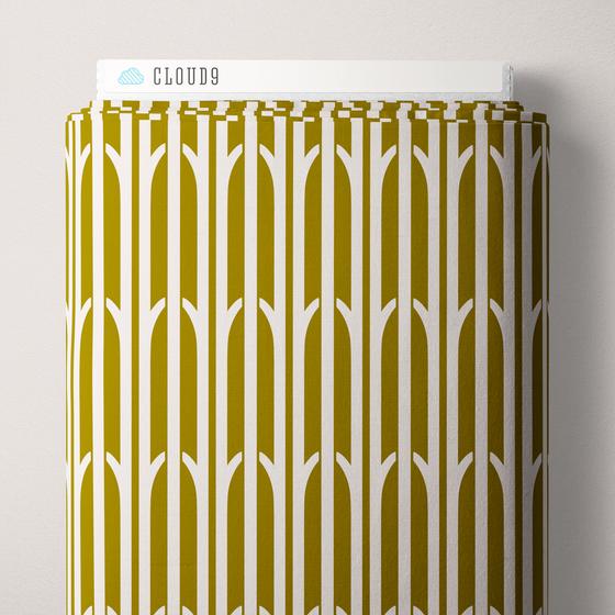 Elegant Estuaries von Cloud9 Fabrics – Bio-Baumwollstoff mit geometrischen Art-déco-Mustern und floralen Designs in Naturtönen