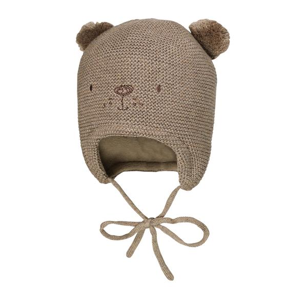 Strickmütze "Animal Face", gefüttert, braunmeliert