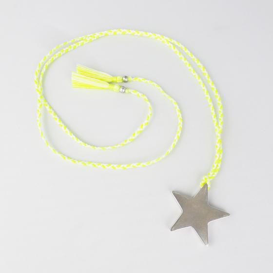 goldmarie Kette STERN FULL BABE Anhänger 925er Silber Nylon geflochten neon gelb 