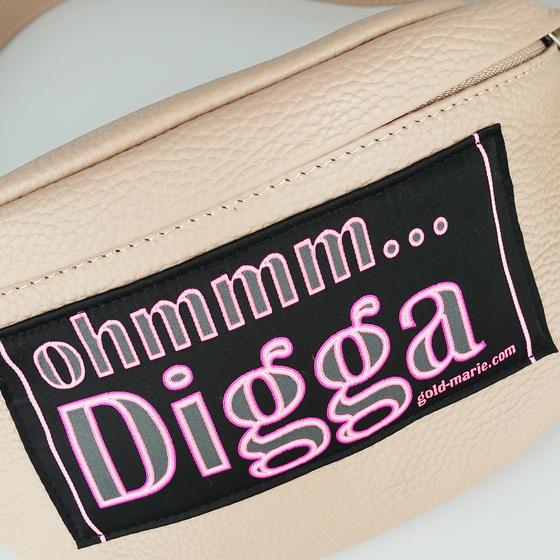 goldmarie XL Gürteltasche HIPBAG OHMMM DIGGA Neonschrift Look Leder puder