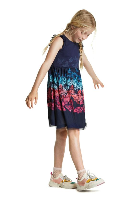 Kleid "Schmetterling" mit 3-D-Effekt und aufgenähten Pailletten, Tüllüberrock