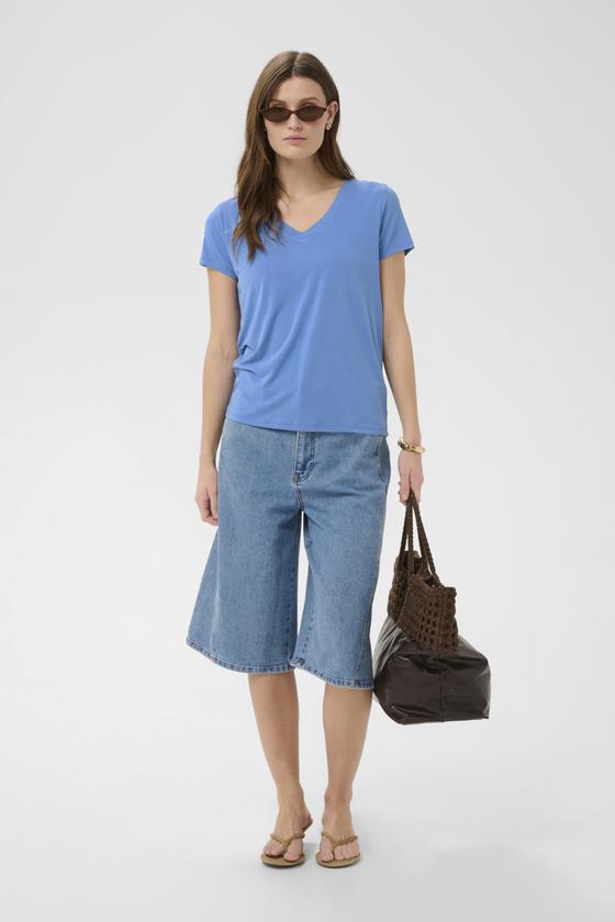 SOAKED IN LUXURY T-Shirt SLColumbine V-Neck 30404284 - kornblumen blau