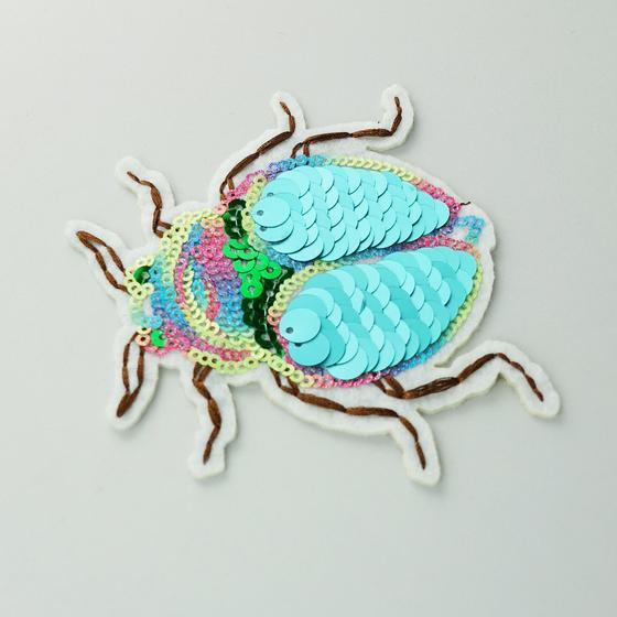 goldmarie Pailletten Patches KÄFER - hellblau-bunt - 9x13cm