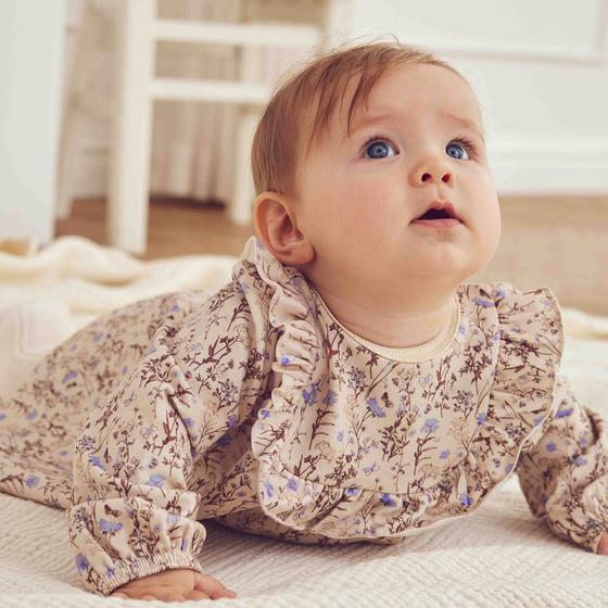 Müsli by Green Cotton Ruffle Langarmkleid Cornflower Oak Mauve