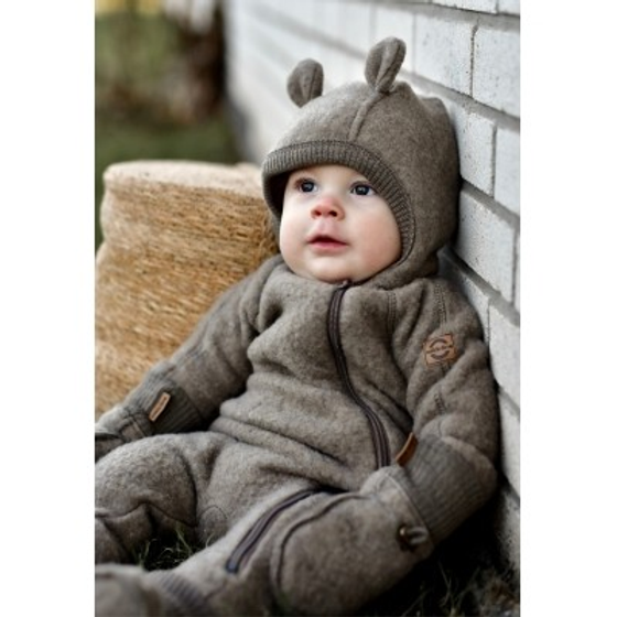 Wollfleece-Anzug mit Kapuze aus mulesingfreier Merinowolle, melange denver