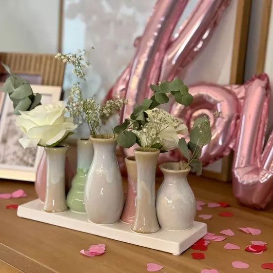 Mea-Living 7 Väschen auf Tablett aus Keramik - multicolour