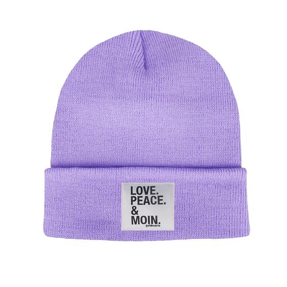 goldmarie Beanie Mütze LOVE PEACE MOIN - flieder