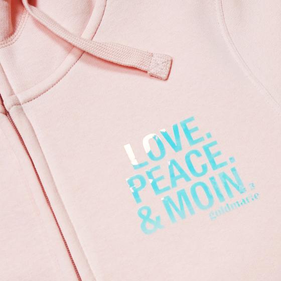 goldmarie LOVE PEACE MOIN Sweatshirt Jacke - mit Kapuze -  hell rosa-holographic mit Glanz