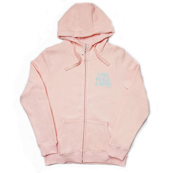goldmarie LOVE PEACE MOIN Sweatshirt Jacke - mit Kapuze -  hell rosa-holographic mit Glanz