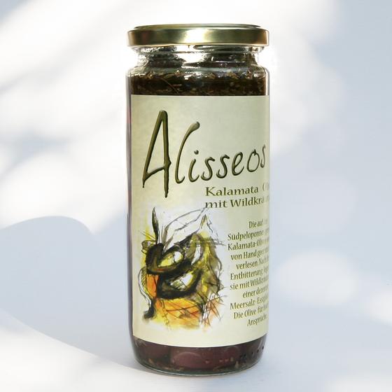 Alisseos - Kalamata-Oliven in Kräuterlake, 0,295 kg