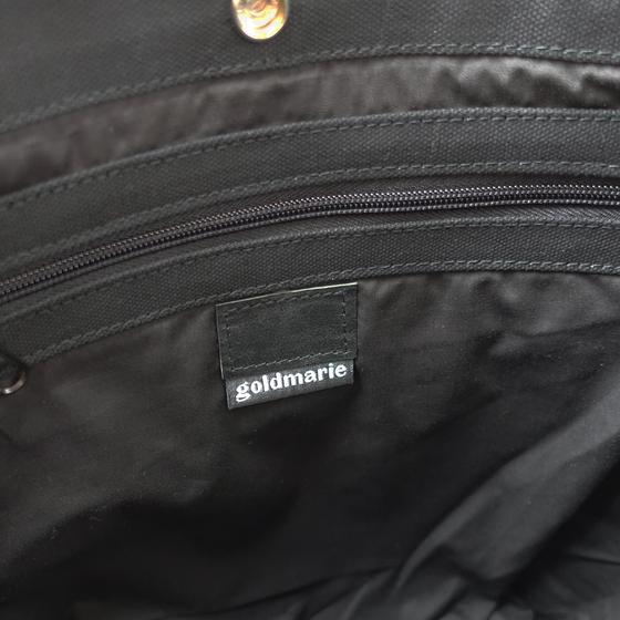 goldmarie Tasche LOVE PEACE MOIN Leo Label- Canvas Leder Mix- schwarz-camel - 33x39cm