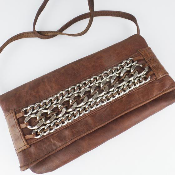 goldmarie Handtasche CHAIN WALLET Leder braun-silber