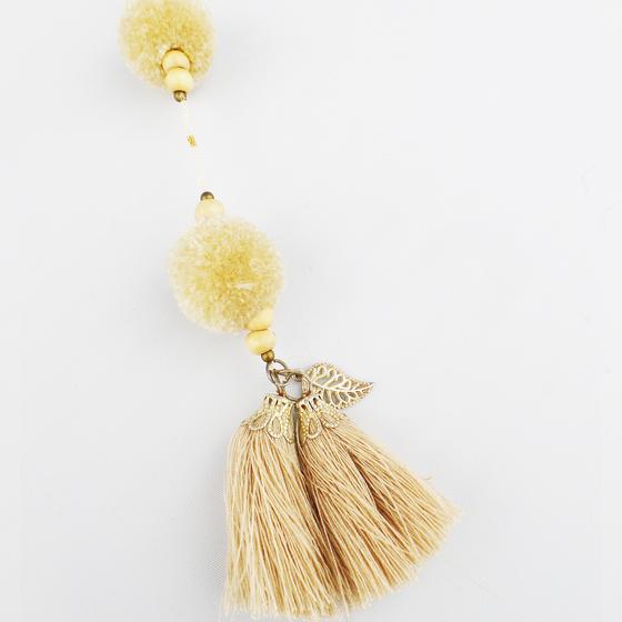 goldmarie Perlenkette DUO mit Pompom und Fransen creme-beige-gold