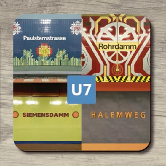 U-Bahnhöfe der U7: Senefelderplatz, Rosa-Luxemburg-Platz, Alexanderplatz, Klosterstrasse