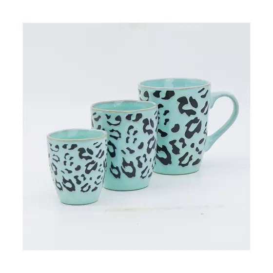 MEA-Living Stoneware Espressoecher aus Keramik  Leo-Muster - türkis - 150ml - 2er Set