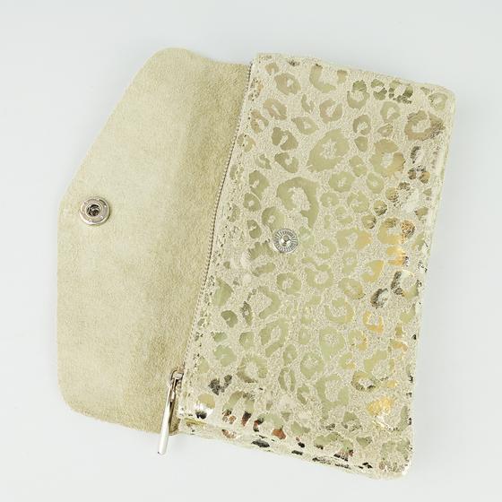 goldmarie Britt-Portemonnaie LOVE IS MY SUPERPOWER  - Leder Leo Look - beige gold  - 15x9cm
