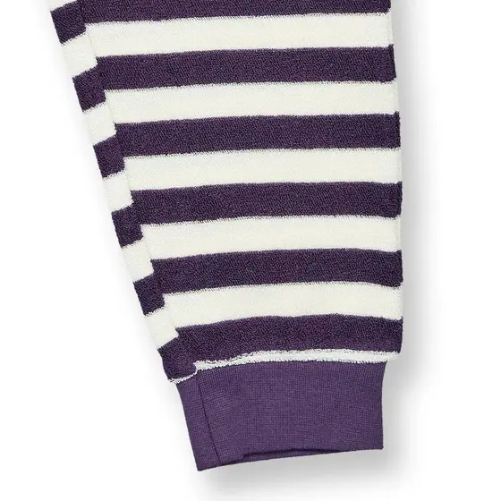 Sense Organics Pyjama Frottee Long John Pflaume Weiß Geringelt
