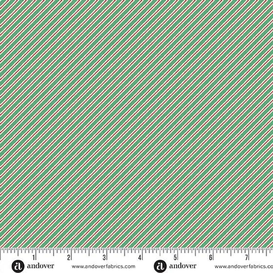 The Nutcracker Candy Cane Stripe Green von Makower UK – grüner Weihnachtsstoff mit Candy-Cane-Streifen