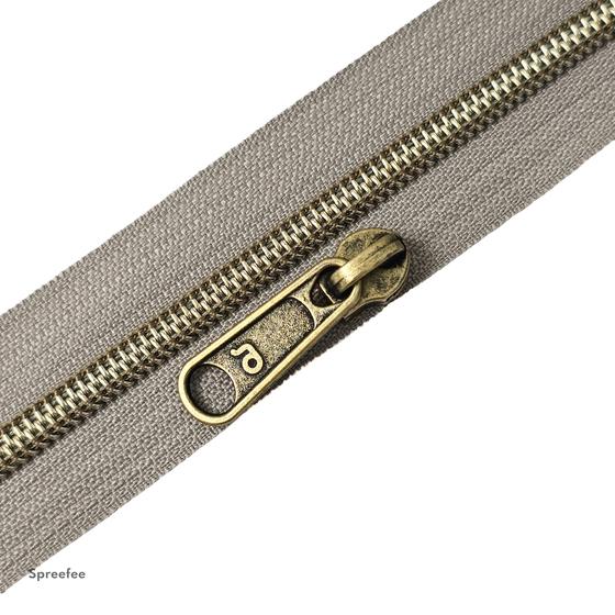 Endlos Reißverschluss warmes grau altmessing metallisiert für Taschen nähen Made in Germany