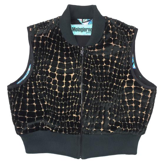 goldmarie Seidentuch-Weste MOINGIORNO - Vintage-Stoff Recycelt - schwarz-blau - reversible LOVE PEACE MOIN - mit Kosmetiktasche