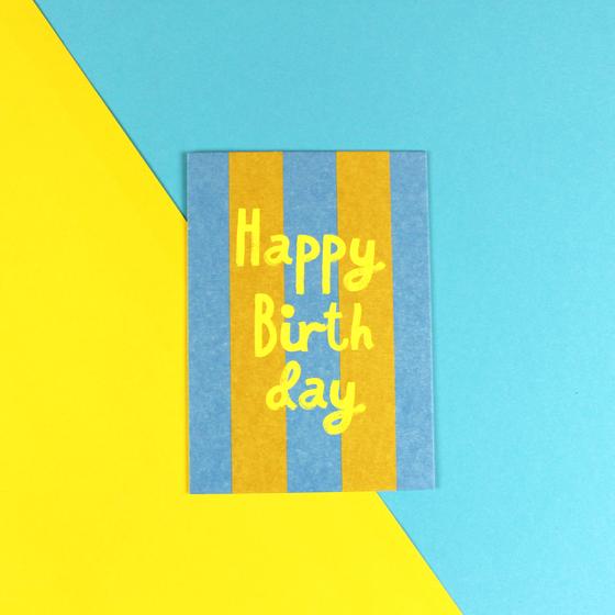 ava&yves Postkarte - Happy Birthday Blau Gelb