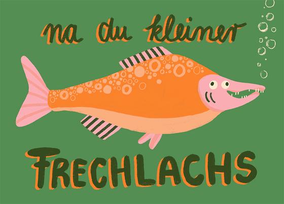 Postkarte Frechlachs von Slinga Illustration