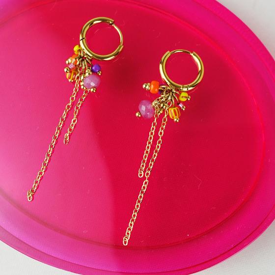 goldmarie Ohrringe KETTE & PERLE - Stahl vergoldet - 5cm