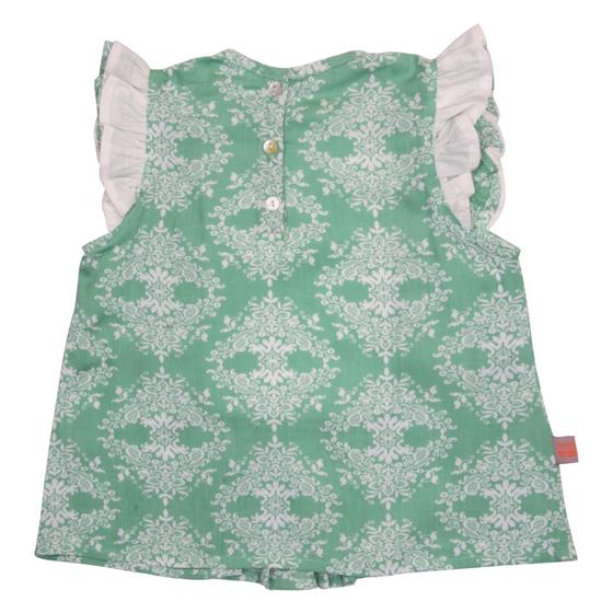 goldmarie Kinderkleid LOVE IS MY SUPERPOWER Pimpanella Vintage Blumen Muster pastellgrün-weiß