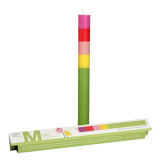Kleine bunte Kerze Danke und Merci