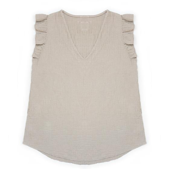 goldmarie Musselini Top LOVE PEACE MOIN lemon Label - hellgrau