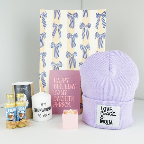 goldmarie Geschenktasche BIRTHDAY BAG - Kerze - Franzi Liköre - Ring - Mütze nach Wahl