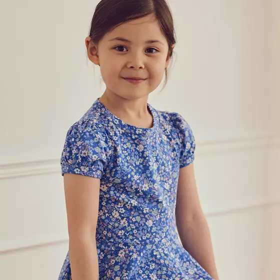 Müsli by Green Cotton Puff Swing Dress Primrose Azure Blue