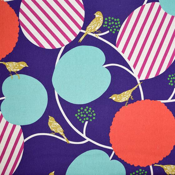 ECHINO - Linen Cotton Canvas Cloud Pepe - Purple Vögel