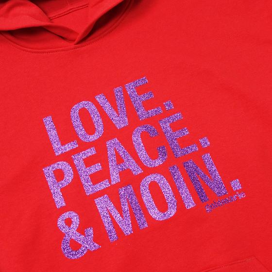 goldmarie LOVE PEACE MOIN Hoodie - rot-lila mit Glitzer - Unisex 