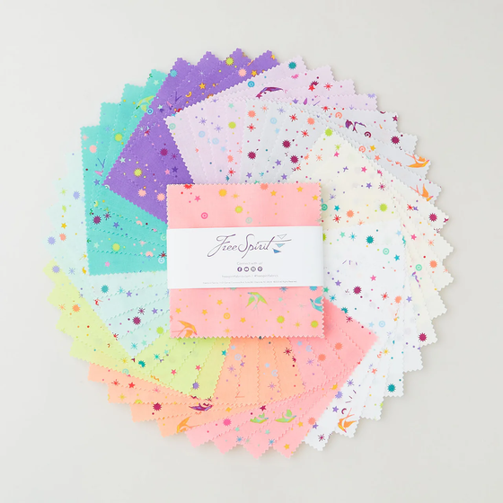 Fairy Dust „Cotton Candy“ Stoff – Premium Patchwork-Baumwolle | Spreefee Vögel Sterne pastell
