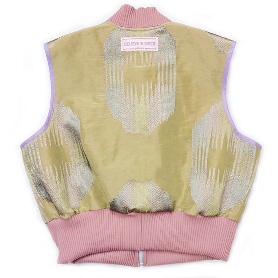 goldmarie Seidentuch-Weste I BELIEVE IN DISCO - Vintage-Stoff Recycelt - sand-bunt - reversible LOVE PEACE MOIN - mit Kosmetiktasche